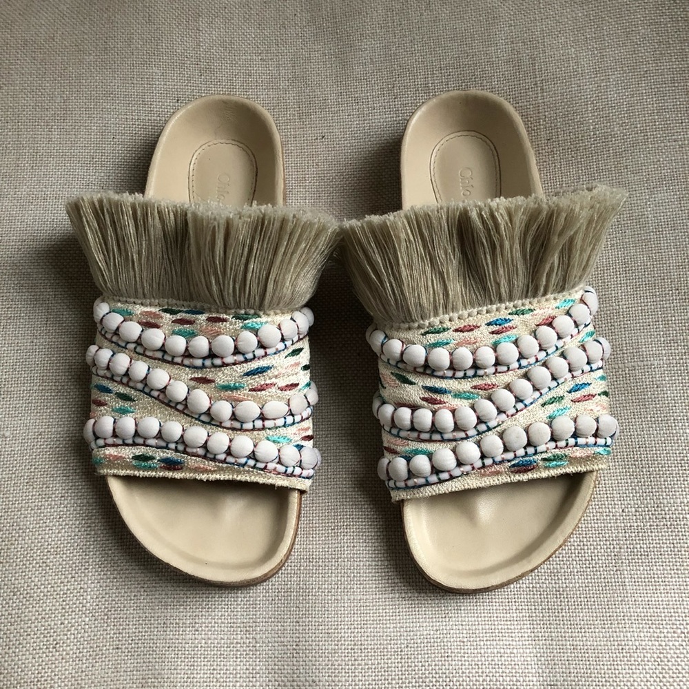Chloe Sandals Slide Fringe Mules Nolan EU 35 US 5 - Picture 5 of 13